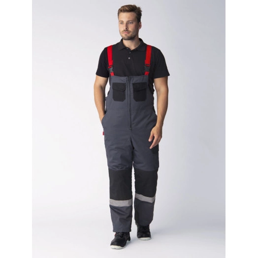 Костюм зимний Фаворит-Мега (ткань Протек,240) полукомбинезон, черный красный серый, 64-66  182-188