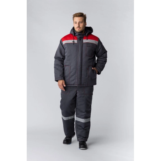 Костюм зимний Партнер NEW (ткань Смесовая,210) полукомбинезон, темно-серый красный, 60-62  170-176