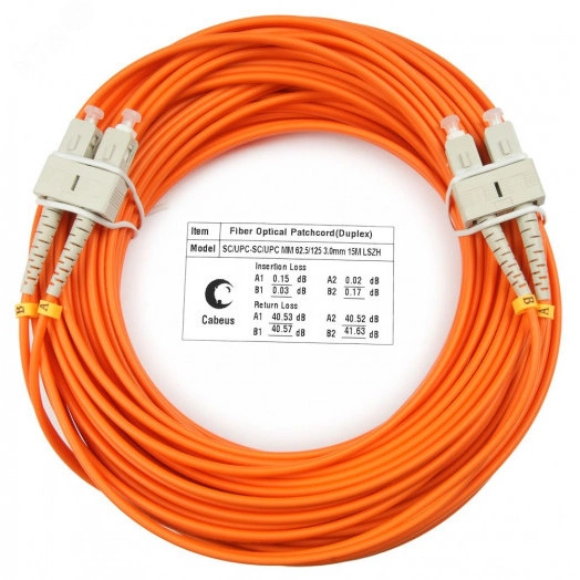 Шнур оптический duplex 15м SC-SC 62,5/125 mm  LSZH FOP-62-SC-SC-15m