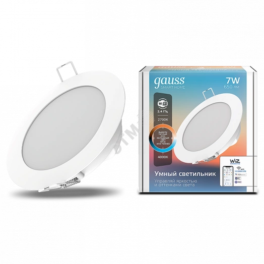 Светильник светодиодный умный встраиваемый ДВО 7 Вт 650 Лм 2700-4000К круг IP20 изм.цв.тем+дим LED 105х35 мм 220-240V управление по Wi-Fi Smart Home Gauss