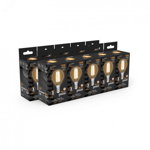 Лампа светодиодная LED 13Вт 1100Лм 2700К теплая Е14 Шар Filament Gauss