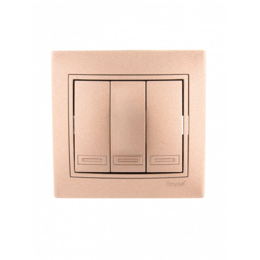 Мира Выключатель тройной  светло-коричневый       металлик