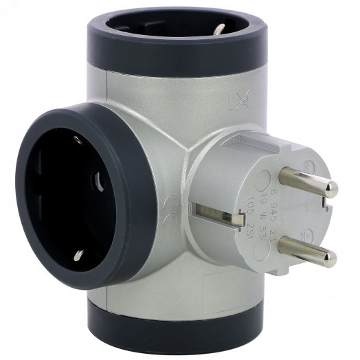 Тройник серии  Стандарт  3 х 2К+З, цвет: алюминиево-черный