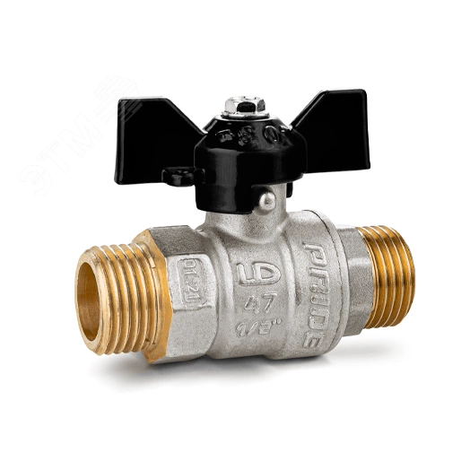 Кран шаровый латунный никелированный 11б27п1 Ду25 Ру40 (1') НР/НР бабочка