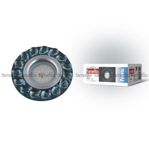 DLS-P107 GU5.3 CHROME/SMOKE+CLEAR Светильник декоративный встраиваемый, серия Peonia. Без лампы, цоколь GU5.3. Металл/стекло. Хром/дымчато-белый+прозрачный. ТМ Fametto