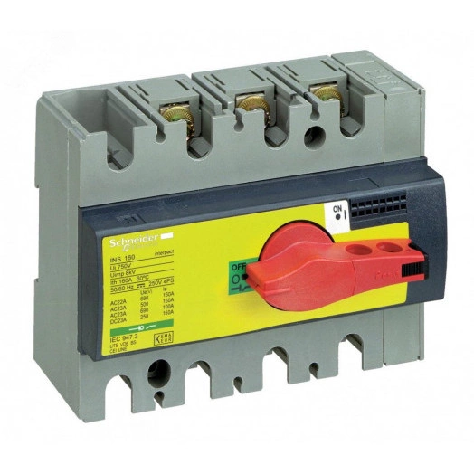 Выключатель-разъединитель INS125 3п красная рукоятка/желтая панель