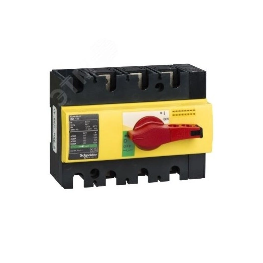 Выключатель-разъединитель INS125 3п красная рукоятка/желтая панель