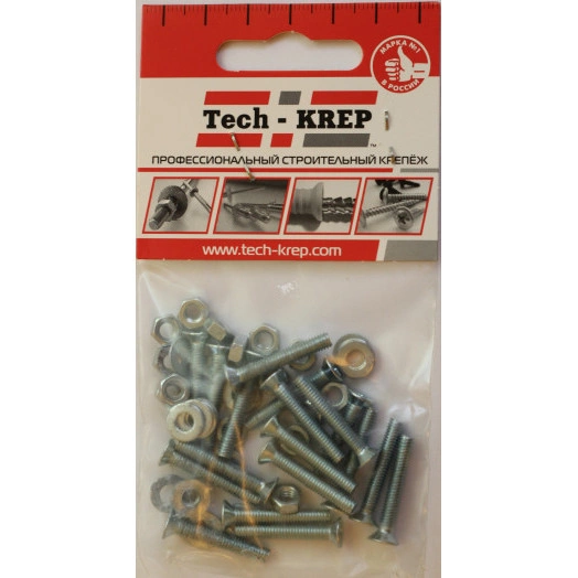 Винт DIN965 М4х25 потайная головка оцинкованный + гайка + шайба (18 шт)