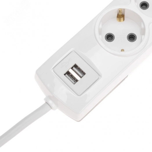 Удлинитель PREMIUM 6 гнезд, 3 м, 3х1,5 мм2, с/з, 2 USB, белый