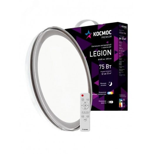 Светильник светодиодный ДБО-75 настенно-потолочный управляемый LEGION 230В 3000-6500K 6000Лм 485x85мм