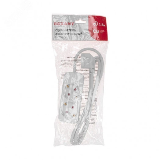 Удлинитель STANDARD 2 гнезда, 1,5 м, 3х1,0 мм2, с/з, белый