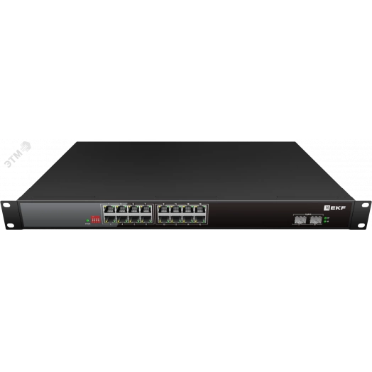 Коммутатор промышленный неуправляемый U-2GX/SFP-16GTP-R, 2 порта 1000Base-X SFP, 16 портов 10/100/1000Base-T(X) RJ45 c PoE, монтаж в 19'' стойку TSX EKF