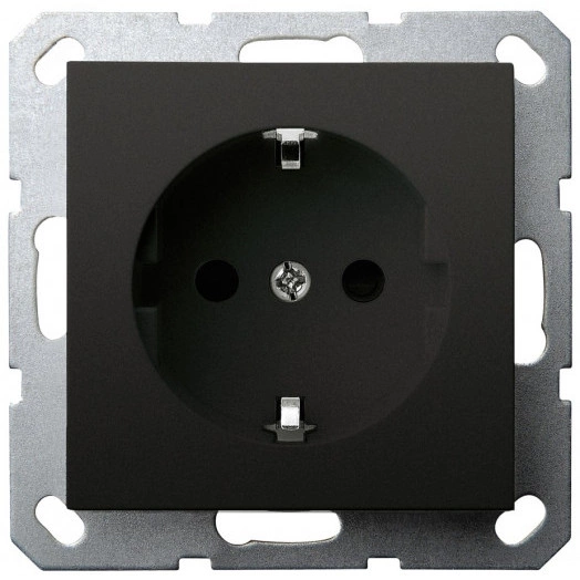 Розетка Schuko с защитными шторками 16A 250V~ 2P+T, цвет черный матовый (soft touch)