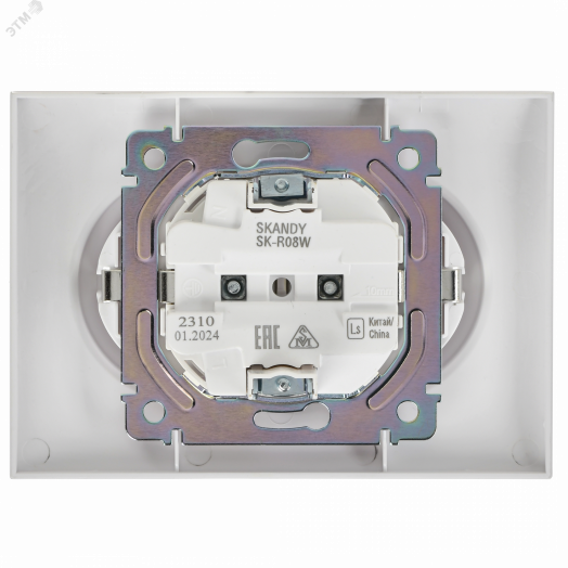 SKANDY Розетка 2-местная с заземлением без защитных шторок 16А в сборе SK-R08W арктический белый IEK