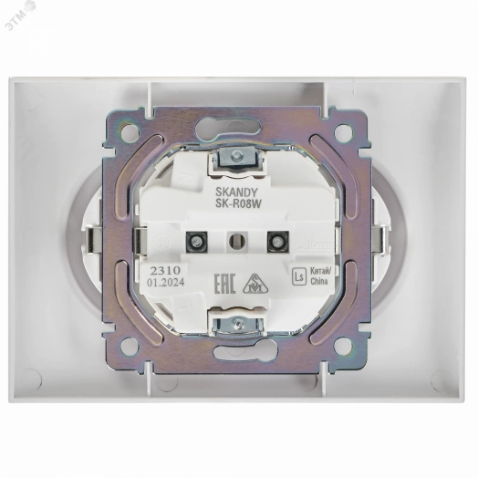 SKANDY Розетка 2-местная с заземлением без защитных шторок 16А в сборе SK-R08W арктический белый IEK