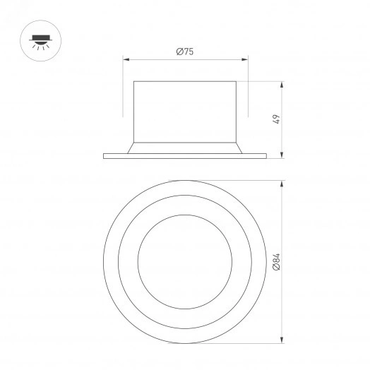Светильник MS-DROP-BUILT-R84-8W Day4000 (BK, 85 deg, 230V) (IP54 металл, 5 лет)