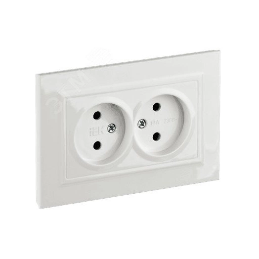 BRITE Розетка 2-местная без заземления с защитными шторками 10А в сборе РСш12-2-БрБ белый IEK