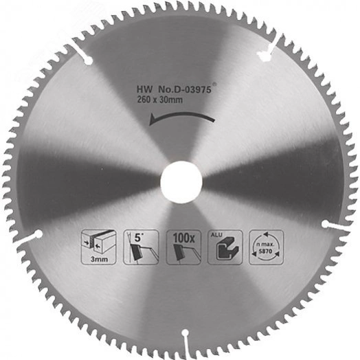 Пильный диск для алюминия, 260x30/15.88x3/1.8x100T