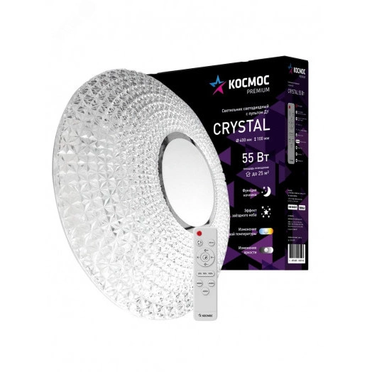 Светильник светодиодный ДБО-55 Вт настенно-потолочный управляемый CRYSTAL 230В 3000-6500K 4400Лм 400x100мм