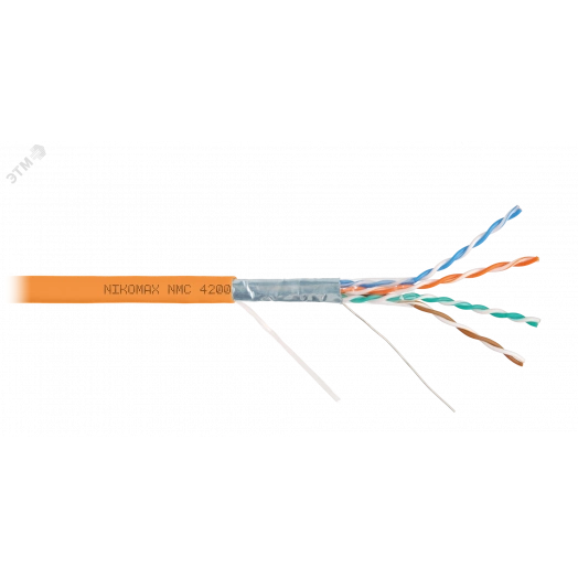 Кабель F/UTP 4 пары, Кат.5e (Класс D), тест по ISO/IEC, 100МГц, одножильный, BC (чистая медь), 24AWG (0,51мм), полимерный материал нг(А)-HF, внутренний, оранжевый, 305м