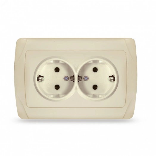 Маргарита розетка двухместная  с/з, с/у, 16А, 220В, сл.кость (ivory) (еврослот)