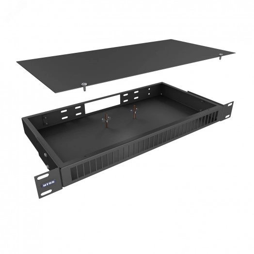 Кросс оптический 19'' частично укомплектованный 1U, 32 порта SC duplex (сплошная панель, сплайс-кассета-2шт) черный RAL 9005