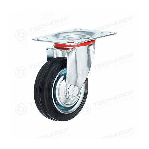 Колесо промышл. поворот. стал.ободс  резин шиной и роликоподшип., площадка, D125, б/т  - накл. Tech