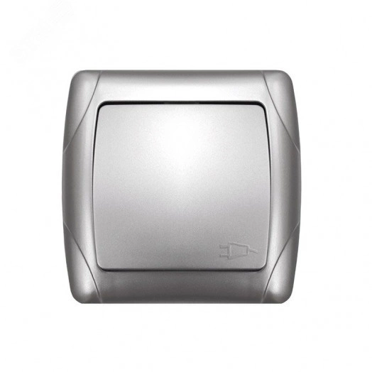 Маргарита розетка одноместная с крышкой  с/з, с/у, 16А, 220В, серебро (еврослот)