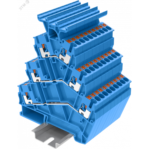Клемма TP 3-уровневая угловая с держателем маркировки, Push-in, сечение 2,5 мм. кв., синяя