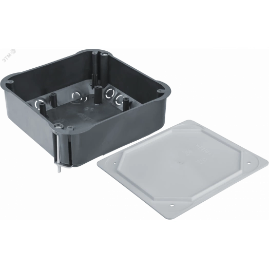 Коробка NSS-DB-HW-115-115-45-BL распаячная скрытого монтажа с мет. лапками и крышкой черная 115х115х45