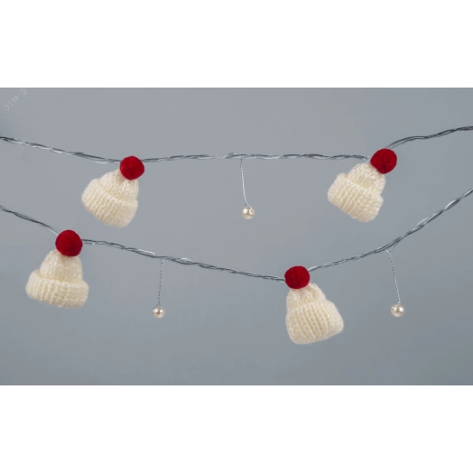 Гирлянда новогодняя светодиодная NGF-D045-02 рождественские шапочки WW