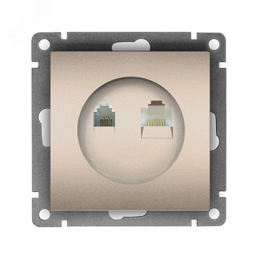 Розетка компьютерная+телефонная UNIVersal серия Афина, с/у, 1А, RJ45, RJ12, шампань (еврослот), механизм