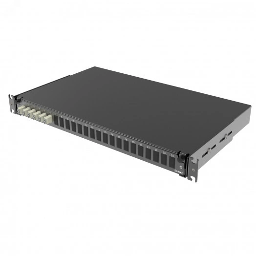 Полка оптическая выдвижная 1U с адатерами 6 х dupleх LC ОМ2 в комплекте с лицевой панелью. пигтейлами. сплайс-кассет(ой/ами) и гильзами КДЗС