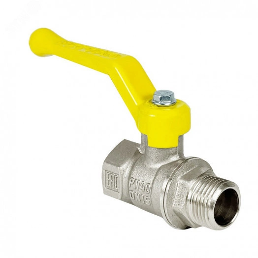 Кран шаровой для газа 11Б27фтМ латунный никелированный 1/2' ВР-НР ручка рычаг