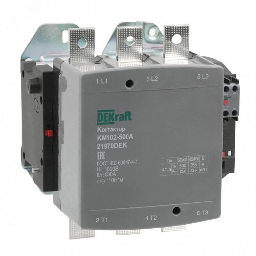 Контактор 500А 220В АС АС3  АС4 1НО+1НЗ КМ-102
