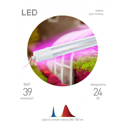 Светильник для растений, фитолампа светодиодная линейная FITO-24W-RB-N красно-синего спектра 24 Вт