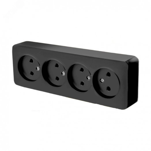 Розетка четырехместная б/з 250В 10А серия София черный STEKKER