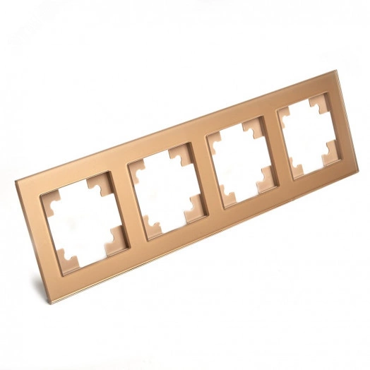 Рамка четырехместная горизонтальная, стекло, Катрин, золото Stekker