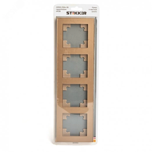 Рамка четырехместная горизонтальная, стекло, Катрин, золото Stekker