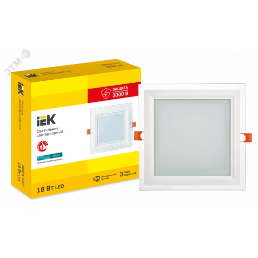 Светильник светодиодный встраиваемый ДВО 1625 со стеклом квадрат 18Вт 4000К IP20