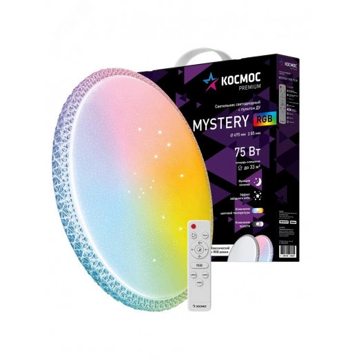 Светильник светодиодный ДБО-75 настенно-потолочный управляемый MYSTERY RGB 230В 3000-6500K 6000Лм 495x85мм с RGB подсветкой
