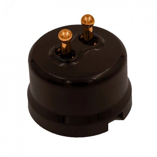 Выключатель Лизетта 2-кл., пластик, цвет Коричневый,  Медь (тумблерный)