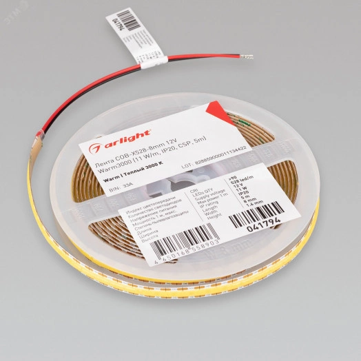 Лента COB-X528-8мм 12V Warm3000 (11 W/m, IP20, CSP, 5м) (-)
