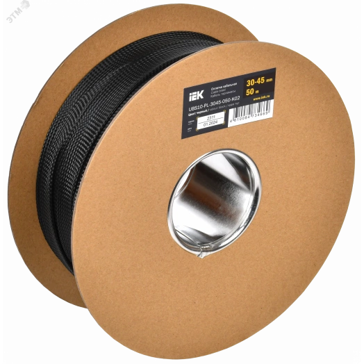 Оплетка кабельная 30-45мм полиэстер 50м черная IEK
