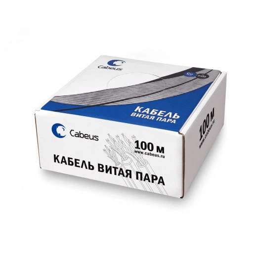 Витая пара UTP (U/UTP). категория 5e. 4 пары (24 AWG). одножильный. PVC нг(А)-LS. черный (100 м)