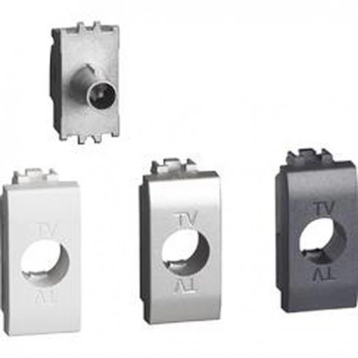 Livinglight. Розетка проходная TV для схемы «шлейф''. Затухание на отвод сигнала - 14дБ. Штыревой разъем 9,5 мм, экранированная. 1 модуль. Поставляется в комплекте с лицевыми панелями цветов ''Белый'', ''Алюминий'', ''Антрацит''.