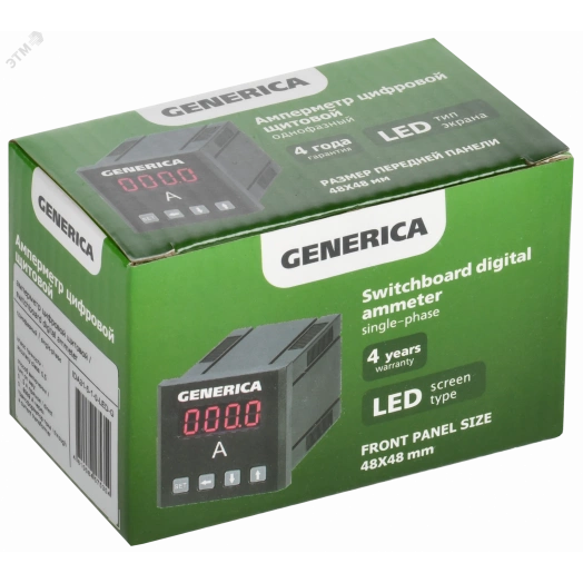 Амперметр цифровой щитовой однофазный 48х48мм LED GENERICA