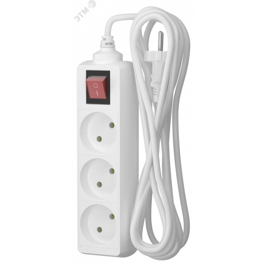 Удлинитель сетевой  10-33S, 3м, 3 розетки, 10А, с выкл., Белый