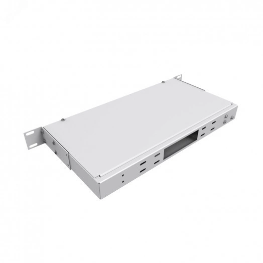 Кросс оптический 19'' частично укомплектованный 1U, 32 порта 2LC (сплошная панель, сплайс-кассета-2шт) серый RAL 7035