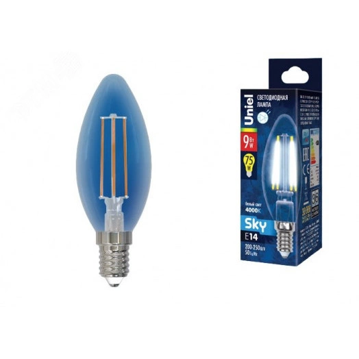 Лампа светодиодная Форма свеча прозрачная  Sky (4000К) LED-C35-9W/4000K/E14/CL PLS02WH Картон